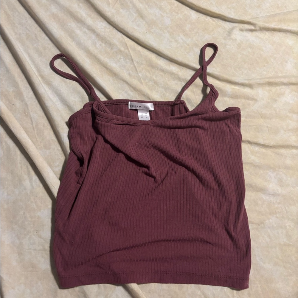 Urban heritage Ribbed Spaghetti Strap Tank Top - Burgundy